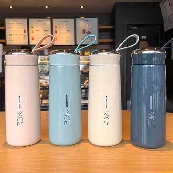 Image of Nice Water Bottle, Glass Inner Liner with Silicone Protective Cover Hot and Cold Thermoware 400ml Vaccum Flask Glass Water Bottle | Leak Proof | BPA Free | Air Tight Lid | (Multicolour-Pack of 4)