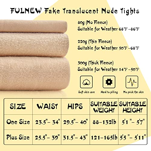 Fulnew Fake Translucent Nude Fleece Tights Winter Fleece Lined Sheer Tights Opaque Thermal Pantyhose For Women (Plussize,Black,220) #TOP2