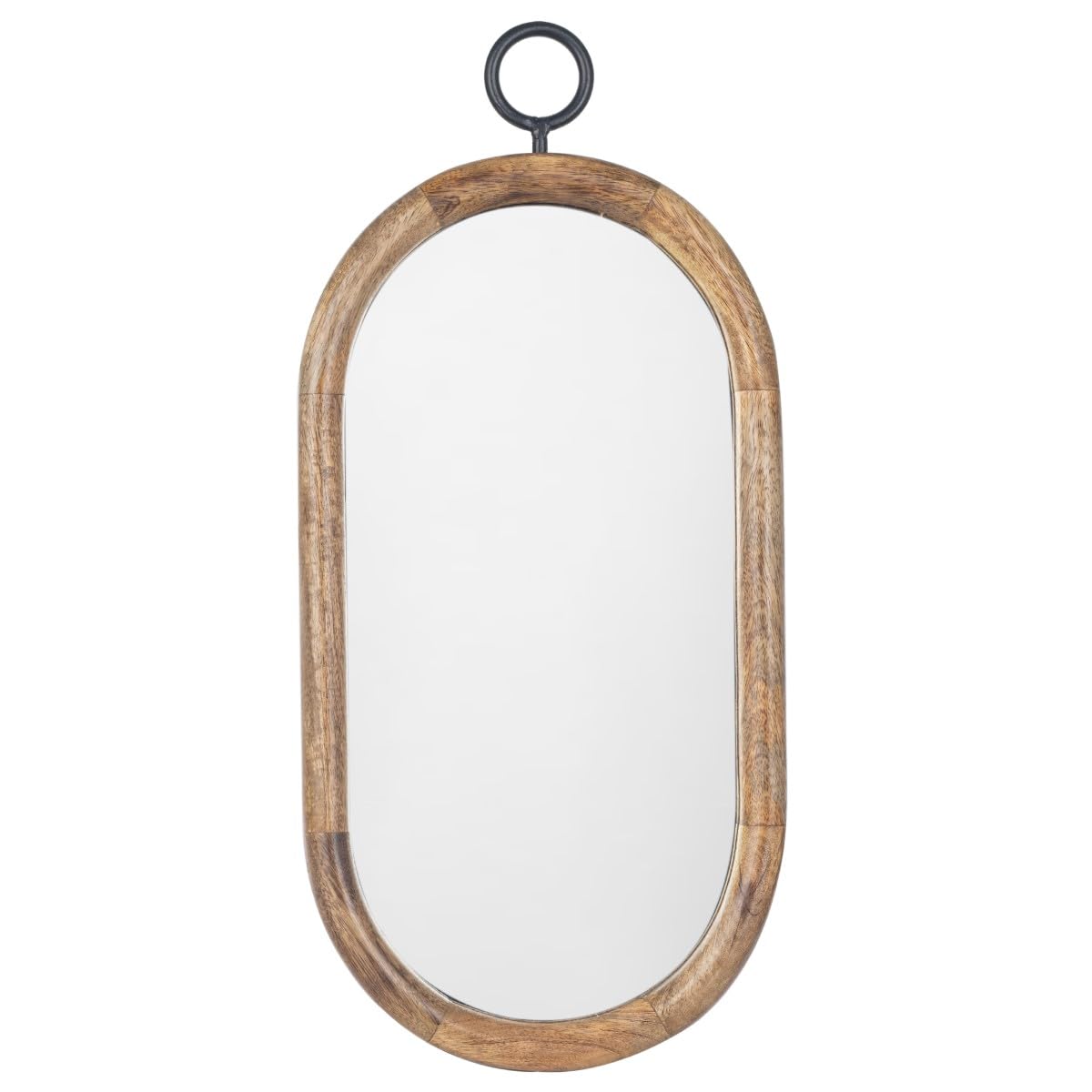 Espejo de pared ovalado de madera y metal, estilo vintage industrial, 50 x 23 cm, color madera natural