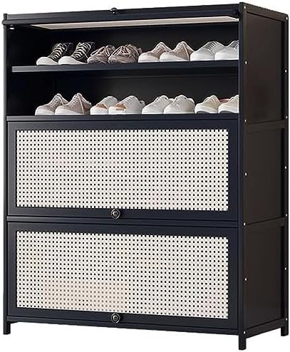 Shoe Storage Cabinet Cabinets Hallway Slim Cupboard Cupboards Hallways Slimline，Black Wooden Shoe Cabinet - Freestanding Multilayer Shoe Storage Rack with Flap Door, Organizer for Tall Shoes