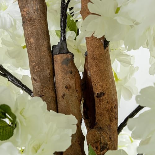 Künstliche Pflanze eines Kirschbaums mit 4 Stämmen aus PVC in Weiß, 180 x 30 x 30 cm