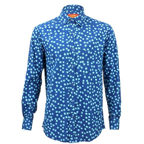 Chemise à motifs étoiles bleu clair pour homme coupe classique S