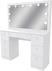 Penteadeira Ditália 7 Gav. Pe-80 Branco c/Kit Luz Camarim