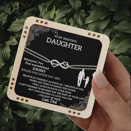 To My Daughter Bracelet From Dad With Heartfelt Message & Elegant Box, Valentines Day Gifts For Daughter From Father, 925 Silver, Infinity Bracelet Gift From Daddy On Birthday, Graduation3
