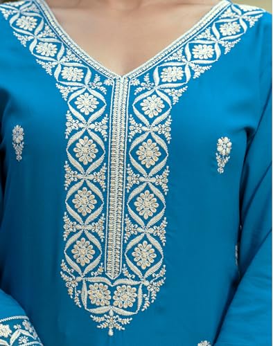 Image of SKYLEE Cotton Printed, Embroidery and Mirror Work A-Line Kurta Set with Dupatta