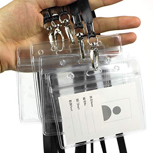 Lanyard With Id Holder 50 Pcs Waterproof Name Tag Horizontal Badge Id Card Holders Id Pass Holder And 50 Pcs Flat Neck Black Lanyards Swivel Hook #TOP4