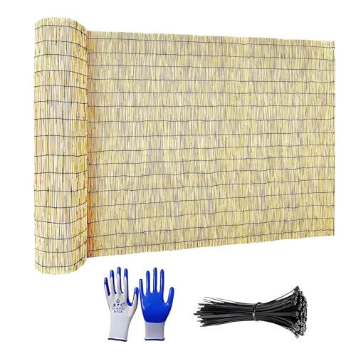 Valla Natural de Cañizo para Ocultación y Decoración de Ambientes – Rollo de Caña de Bambú para Exterior, Cerca de Cañas, Protector Visual Privacidad para Balcón Jardín Patio(Natural,H1.2 x L9m)