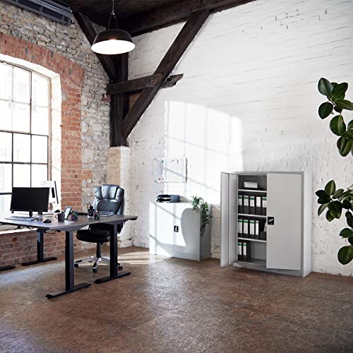 TecTake® Armario Archivador, Cierre De Seguridad, 4 Alturas, Cajones Ajustables, Mueble Oficina, Acero, Puertas Reforzadas, Limpieza Sencilla, Candado De Seguridad - 140x40x90cm Gris - Imagen 3
