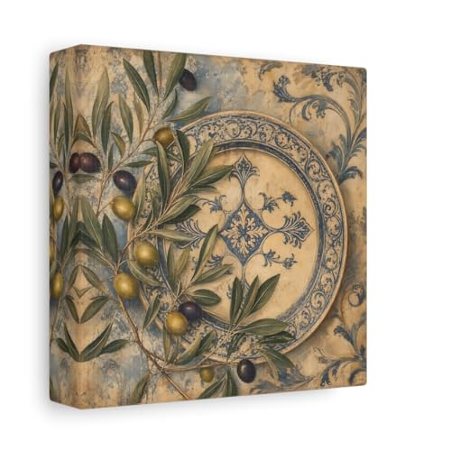 Toile branches d'olivier vintage bleue 15x15 cm déco cuisine