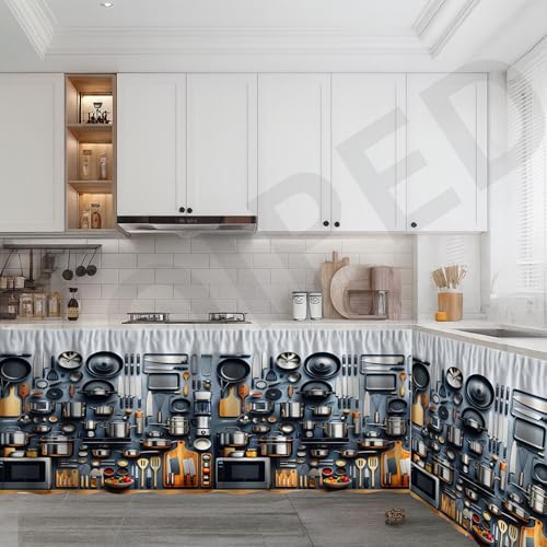 Image of Premium Sink Kitchen Curtain | Waterproof Printed Under Sink Cabinet Curtain for Kitchen Storage & Protection | Stylish Home Decor | (150 x 71 cm) (Kitchen Tool, Pack of 2)