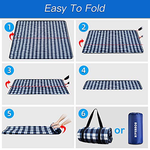 BMHNOONE Outdoor Picnic Blanket, Extra Large Picnic Blanket 80\"x80\" with Backpack for Family, Foldable Waterproof Picnic Outdoor Blanket Picnic Mat for Camping Hiking Travelling - Thumbnail 2