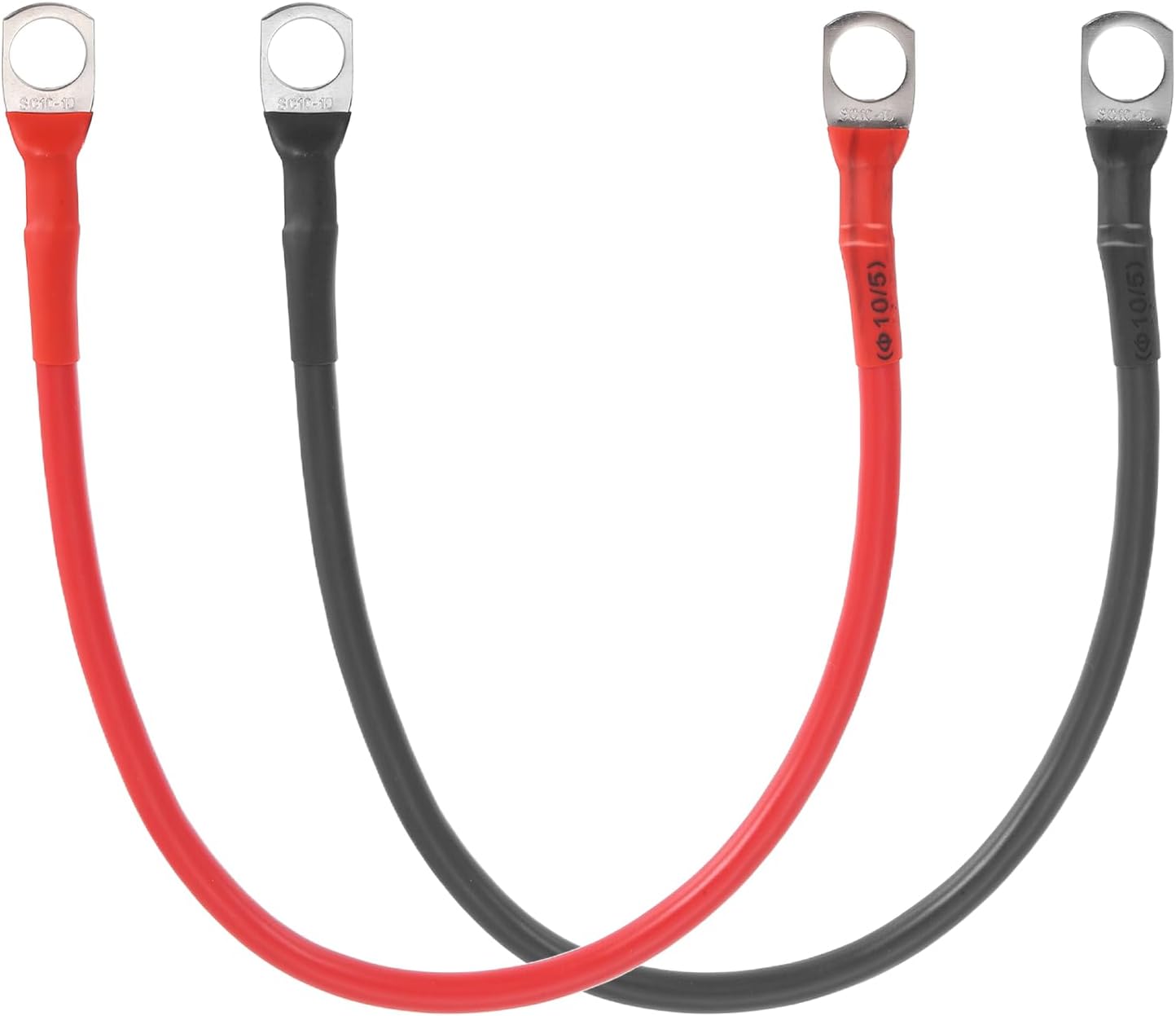sourcing map 2 PCS 8 AWG Gauge Battery Cable Wire 1FT Length 3/8" Diameter Positive and Negative Copper Alternator Connector Extender with SC Terminals for Car RV Golf Cart Marine, Red Black