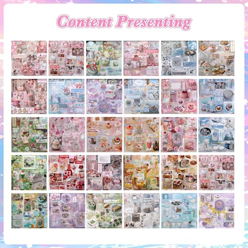 Image of 650Pcs Cute Scrapbook Stickers Travel Y2k Japanese Sticker Book for Adult Kawaii Korean Stickers for Journaling Aesthetic Sticker Food Glitter Heisei Retro Decor for DIY Crafts Junk Journal Gifts Pink