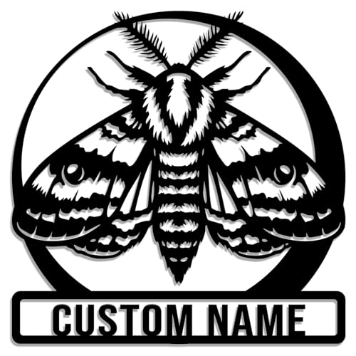 Custom Name Moth Metal Wall Art, Personalized Gothic Insect Sign with EST Date, Nature Inspired Metal Decor for Home, Garden, Farmhouse, Unique Gift (Style-4)