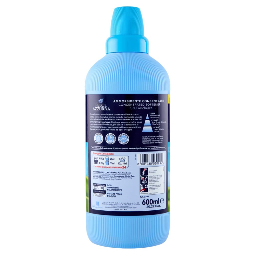 FELCE AZZURRA Ammorbidente Concentrato Pura Freschezza, suavizante concentrado con frescura pura, 24 lavados, 600 ml