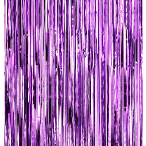 Image of Crosize 7 Pack 3.3 x 9.9 ft Purple Foil Fringe Backdrop Curtain, Streamer Backdrop Curtains, Streamers Birthday Party Decorations, Tinsel Curtain for Parties, Galentines Decor
