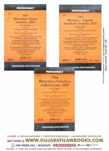 Professional's NEW – IPC I CRPC I Evidence – Sakshya Bill, 2023 + Nagrik Suraksha Sanhita, 2023 + Nyaya Sanhita, 2023 – BARE ACT – Latest 2024 Edition (3 Book Combo) **BUY ORIGINAL BOOKS WITH US**