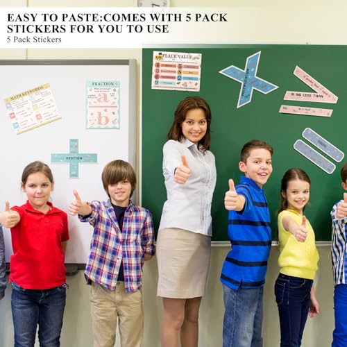 Image of Geyoga 15 Pcs Educational Math Posters Set for Elementary Classroom Symbol Keywords Vocabulary Addition Subtraction Multiplication Division Poster for Middle School Homeschool Supplies(Bohemian)