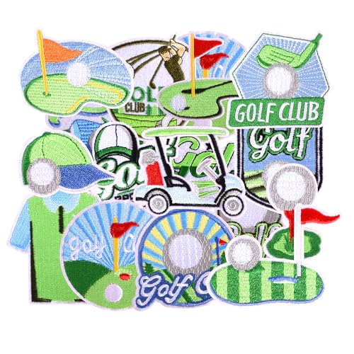 Golf Iron on Patches for Hat 16Pcs Sew on Embroidered Golf Club Decorative Applique for Clothes,Bags,Jackets,Backpacks Heat Press