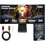 Samsung 34" Odyssey OLED G8 G85SD Curved Gaming Monitor UWQHD 3440x1440, 175Hz, 0.03ms, G-Sync Compatible, OLED Glare Free Bundle with Deco Gear HDMI Cable & Screen Savvy Guidebook