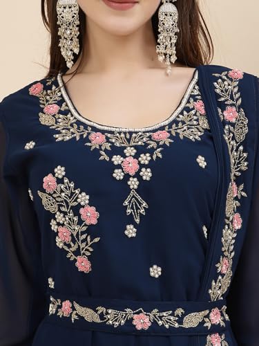 Image of Women's Embroidered Maxi Fit Flared Ethnic Sharee Dress Gown.