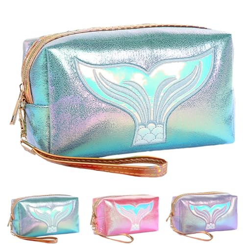 LUKIUP Meerjungfrau Kosmetiktasche, wasserdichte Tragbare Tasche für Damen und Mädchen, Cosmetic Organizer Kulturtasche Damen mit Reißverschluss, Geeignet als Geschenk Mädchen und Mütter(See Blauer)