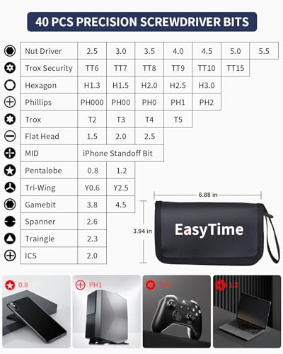 Image of EasyTime Electronics Small Screwdriver Set: 57 PCS Mini Precision Repair Tool Kit with Magnetic Bits for Computer PC Laptop Phone Switch PS4 Xbox Tablet DIY Home