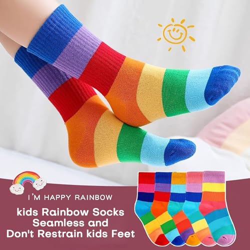 Toddler Girl Mid Cald Socks Seamless Breathable Rainbow Sports Socks 2-12 Years 5 Pairs2