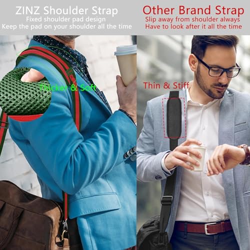 Image of ZINZ Shoulder Strap Universal Bag Strap - 78 inch Ultra-Thick Padded with Dual Balanced Adjustable Buckles for Briefcase, Travel, Sports, Laptop, Crossbody Bag,Stripes-GrRdGr