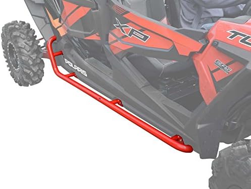SuperATV Rock Sliders Nerf Bars Tree Kickers for 2014+ Polaris RZR XP 4 1000 | Red | Constructed of 1.75" Heavy-Duty Tubing | Powder Coat Finish |  Bolt-on Mounting