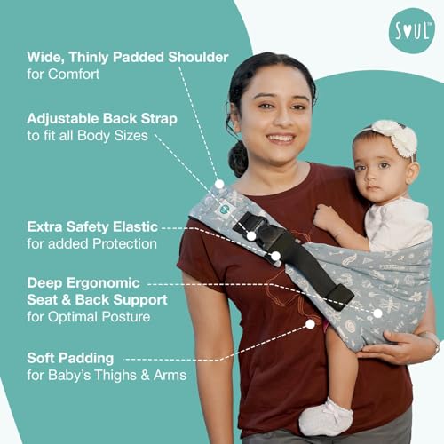 Image of Soulslings Imbu Buckle Hip Sling Baby Carrier -100% Cotton - Frost | Baby Toddler Carrier | Baby Sling Carrier | Lightweight Sling Baby Carrier for Babies & Toddlers | Adjustable for 6 - 30 Months (Upto 20kg)