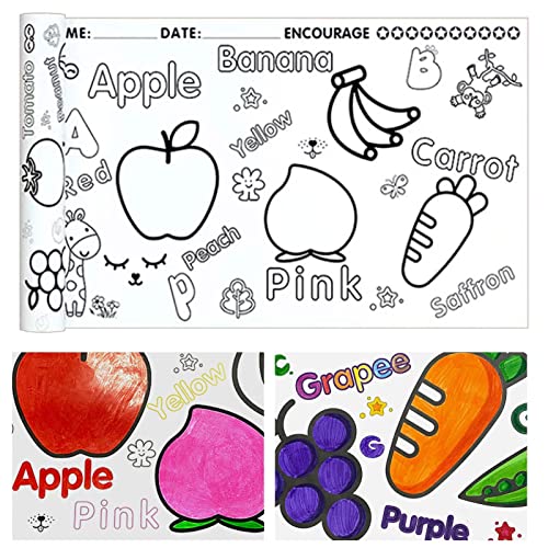 Rolo para Colorir,Colorir Educacional Instrucional para Crianças - Rolo Pintura Frutas Vegetais Para