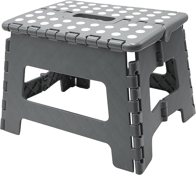 Bis 150 KG, Höhe 22 cm, Tritthocker Klappbar, Klappstuhl, Klapphocker, Falthocker, Faltbarer Hocker, Kinder, Fußhocker (Grau)