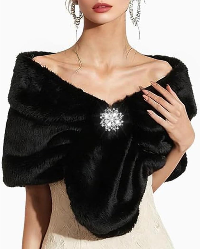 Women's Faux Fur Shawl Bridal Stole Wedding Wrap Cape Fur Scarf for Bride and Bridesmaids - Image 7