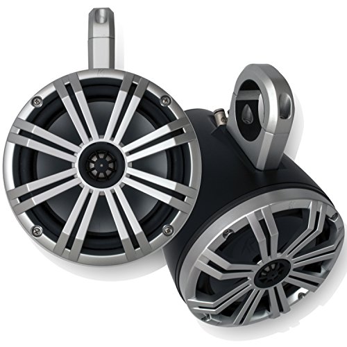 Image of KICKER Marine 8 inch LED Wake Tower System with Black enclosures and Silver Grilles, Includes Remote for LEDs