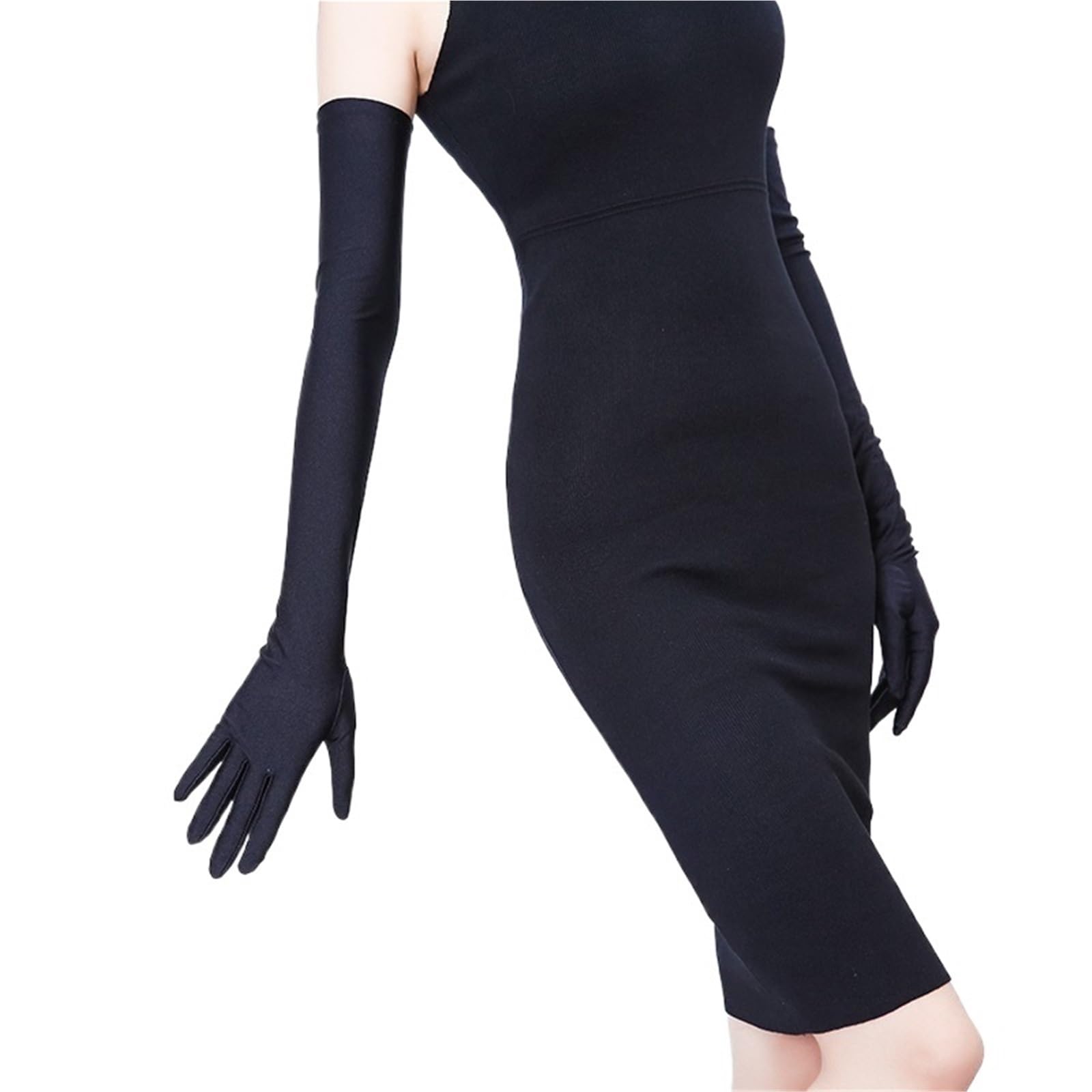 Guanti Lunghi In Raso Guanti da sposa in raso di seta sopra la lunghezza del gomito Accessorio donna elastico elasticizzato nero