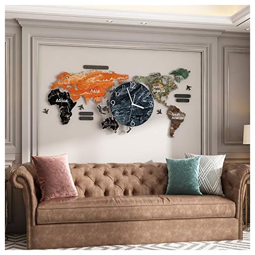 MEISD Extra Large Decorative Wall Clock for Living Room Decor, 43 Inch Giant Modern Wall Clocks for Bedroom Kitchen Office Home, Big DIY World Map, Battery Operated, Silent Non Ticking