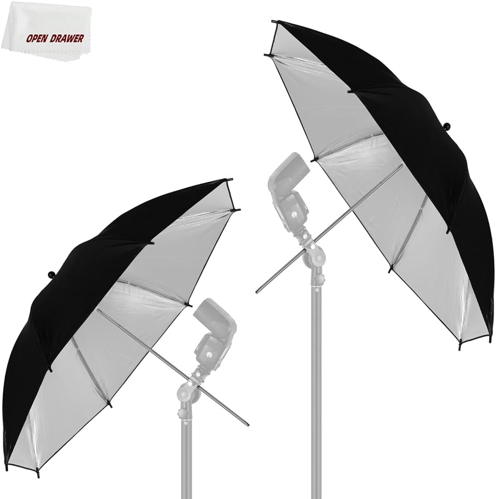 AMBITFUL Photography Umbrella, 43in Black Silver Reflective Umbrella, Studio Flash Reflective Umbrella, Aluminum Reinforced Version for Studio Reflective (2PCS) (43in)
