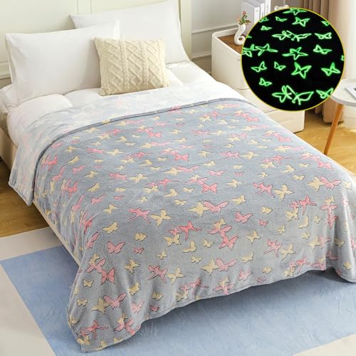 Image of Story@Home Glow in the Dark Blankets for Kids | Kids Cooling Quilt | Kids Blanket 0-15 Years (200x15 cm) Soft Fleece Blanket |Cozy All-Season Radium Blanket for Boys & Girls - Butterfly