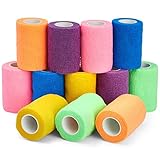 Pack of 12 Vet Wraps - Gauze Rolls - Cohesive Bandage - Bandage Wrap for Animals, Assorted Colors, 3 Inches x 66.9 Inches
