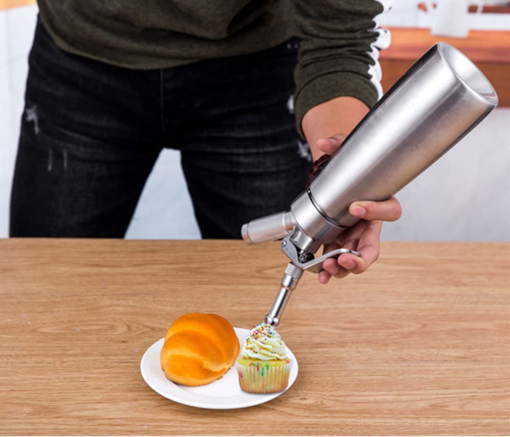 500 ml sifón de Cocina espumas Acero Inoxidable extraíble sifon de Nata Aluminio con 3 boquillas Acero Inoxidable y 1 Cepillo, dispensador de Crema para