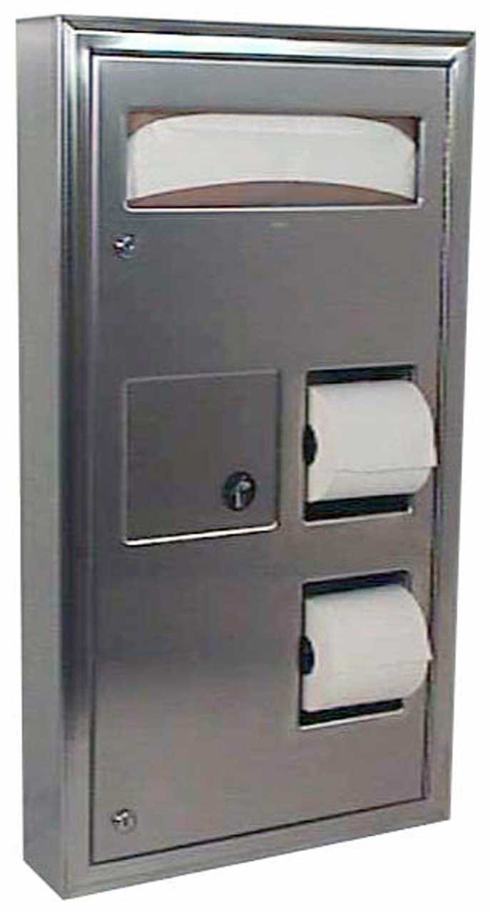 Bobrick 3579 ClassicSeries 304 Stainless Steel Surface Mounted Seat Cover, Sanitary Napkin Disposal and Toilet Tissue Dispenser, Satin Finish, 17-3/16" Width x 30-7/8" Height x 4-3/16" Depth