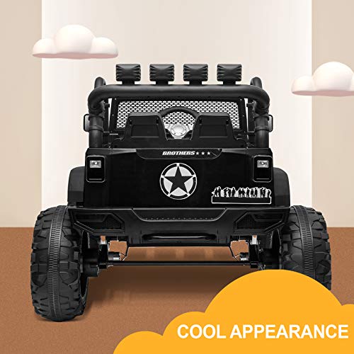 Uenjoy 12V Large Kids Electric Ride on Car 2 Seats Motorized Truck Battery Powered Children Electric Vehicles, Wheels Suspension, Remote Control, LED Lights, Music, Bluetooth, Black