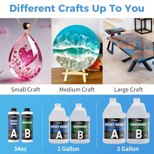 Image of Epoxy Resin 2 Gal, Clear Casting Kit for DIY Craft & Beginners, Crystal Clear Epoxy Resin for Casting, Coating, Jewelry Making & DIY, Hard Type No Bubble Non-Yellowing Deep Pour Resin(1 Galx2)