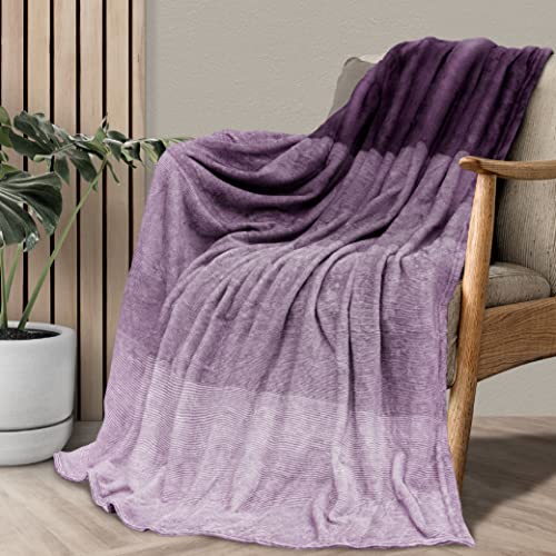 Pavilia Flannel Fleece Ombre Throw Blanket For Couch | Soft Cozy Microfiber Couch Gradient Accent Blanket | Warm Lightweight Blanket For Sofa Chair Bed | All Season 50X60 Inches Purple Lavender #TOP2