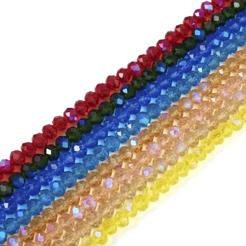 Boutigem 680Pcs Rainbow Plated Faceted Rondelle Electroplate Glass Beads 6x5mm Faceted Round Crystal Loose Spacer Beads for Necklace Bracelet Jewelry Making DIY Crafts