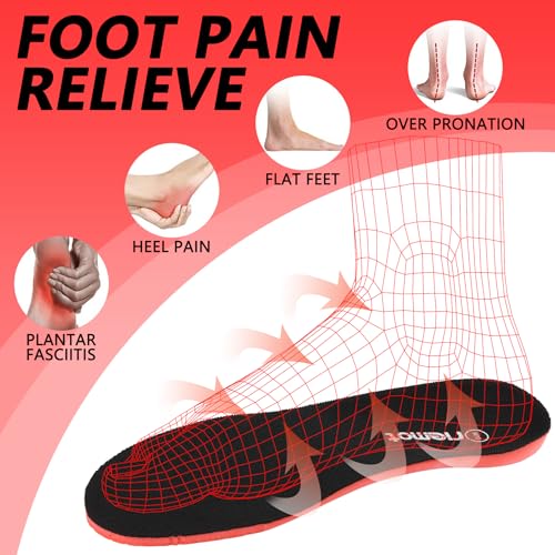 Image of riemot Sports Insoles for Men, High Elasticity PU Shoe Inserts with Arch Support and Heel Cup, Shock Absorbing Insoles for Walking, Light Running, Sneakers & Running Shoes Black US8 / EU41