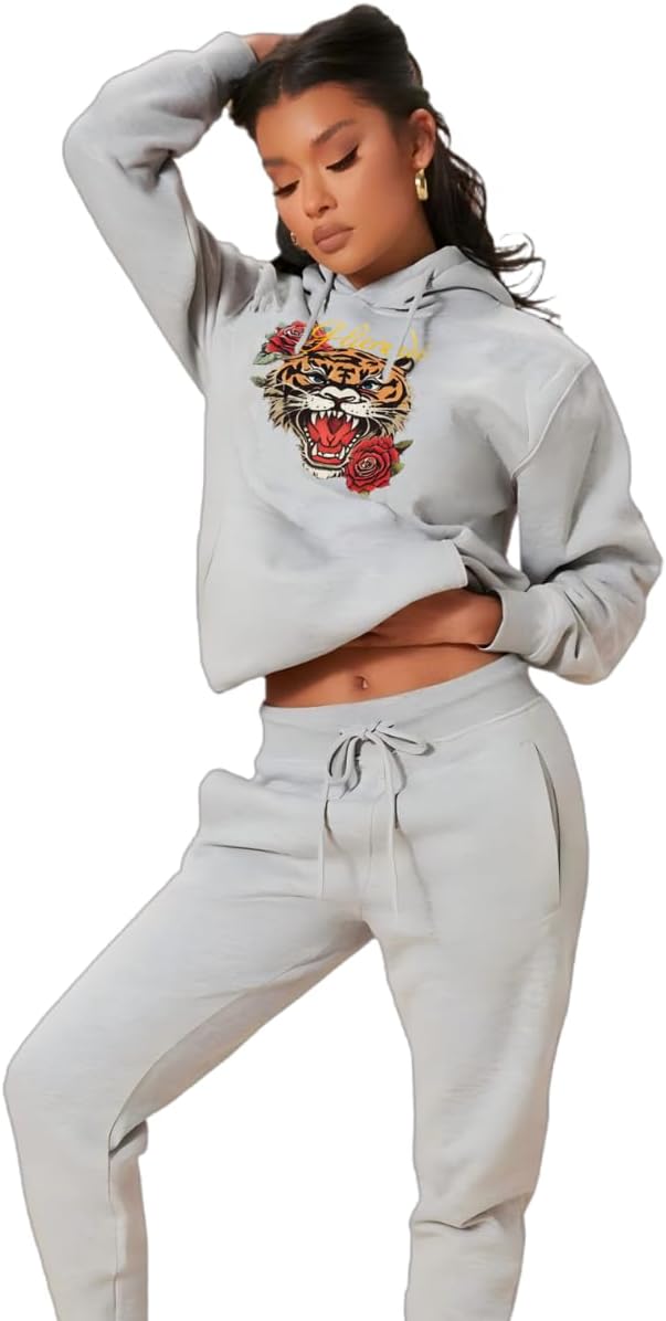 Glitrandi Womens 2 Piece Outfits Sweatsuit Sets Fashion Print Hoodies With Sweatpants Oversized Tracksuit For Women - Image 3