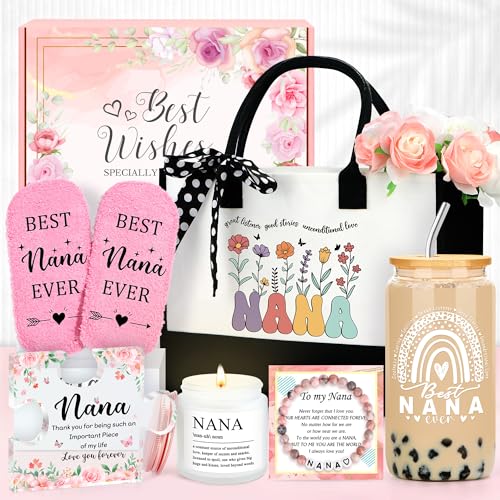Saineron Nana Gifts For Nana Birthday Gifts For Grandma Gift Ideas For Grandmother Birthday Gift Include Grandma Tote Bag Bracelet Cup Candle Socks Acrylic Puzzle For Mothers Day Christmas Easter
