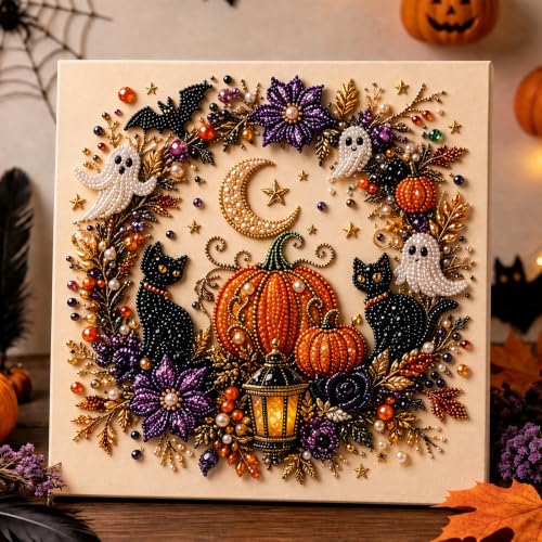 RIHUALS Halloween Ghost Pearl Art DIY Kit, Spooky Cute 3D Diamond Painting Crafts for Adults, Beginner DIY Seasonal Party Gift Handmade Gem Dot Picture Craft for Home Wall Decor (#B) by RIHUALS - Used condition - US$8.90